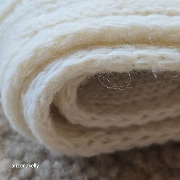 Wool or Wool Blend Cable Knit Ivory Scarf - Picture 13 of 15